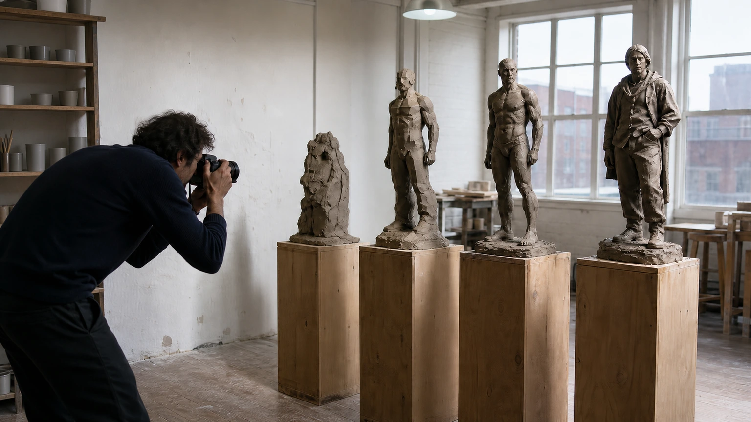 Créatrice photographiant la progression de plusieurs prototypes en argile